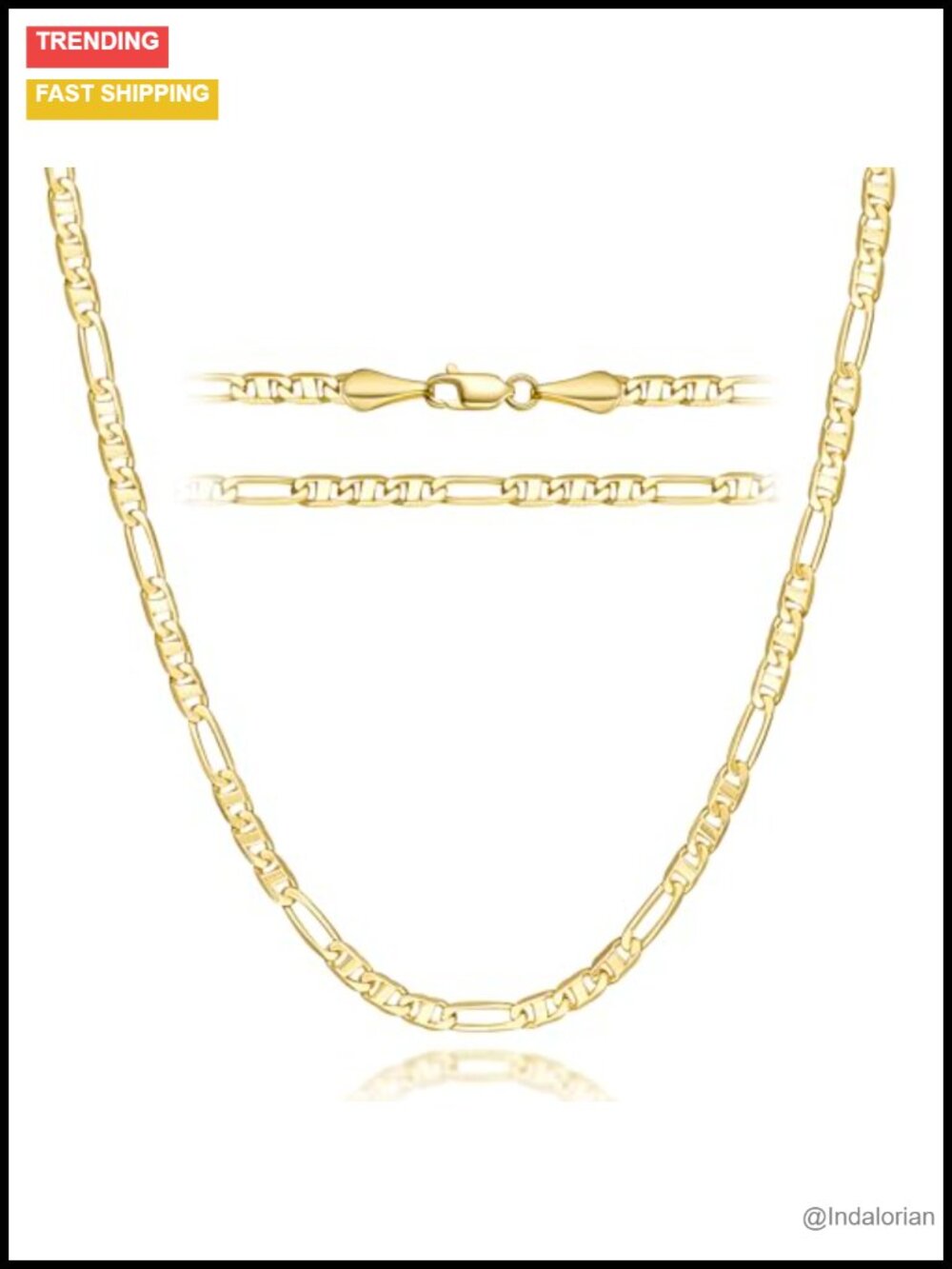 14K Gold Plated Chain Necklace Chunky Figaro Mariner Lobster Clasp 16-24in